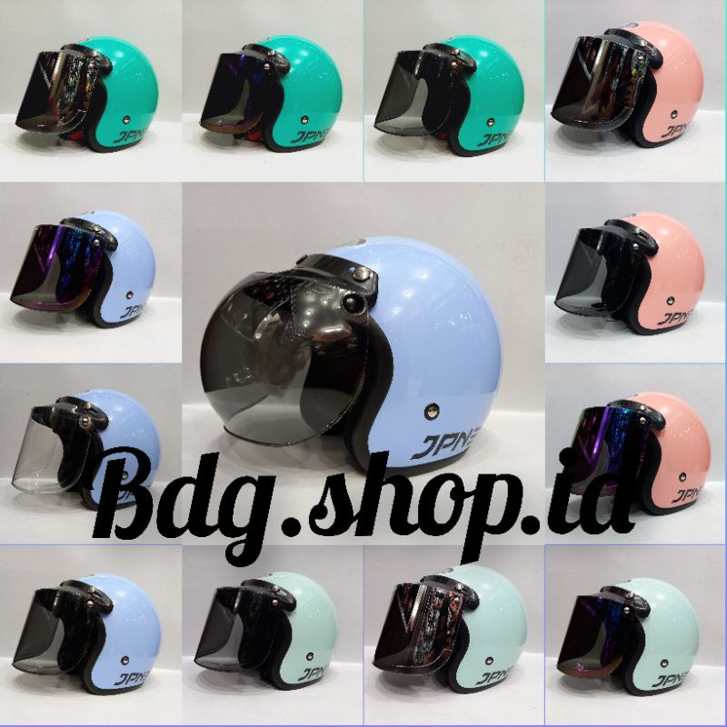HELM JPN PASTEL (pink pastel, ungu pastel/lilac, hijau pastel, biru pastel) kaca datar