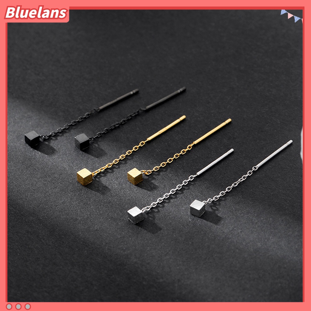 Bluelans Fashion Women Small Geometric Cube Long Dangle Chain Earrings Party Jewelry