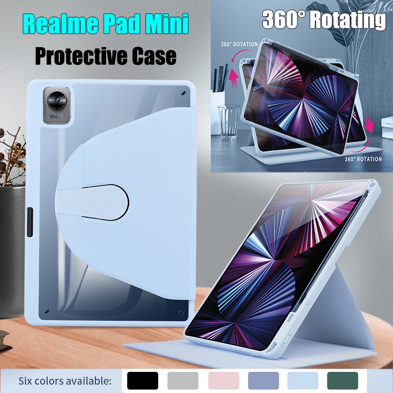 Untuk Realme Pad Mini 4G LTE 8.7&quot;(2022) RMP2105 High End Akrilik Bening Fashion360° Rotating Stand Casing Pelindung Tablet Case Flip Cover Kulit