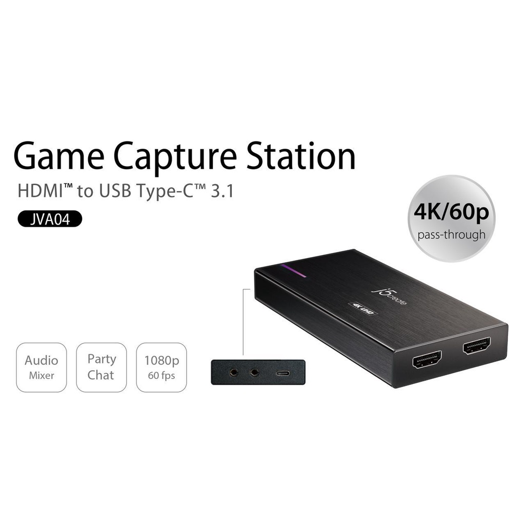 J5create JVA04 JVA-04 Capture Card | 1080p 60fps Live Streaming Gaming