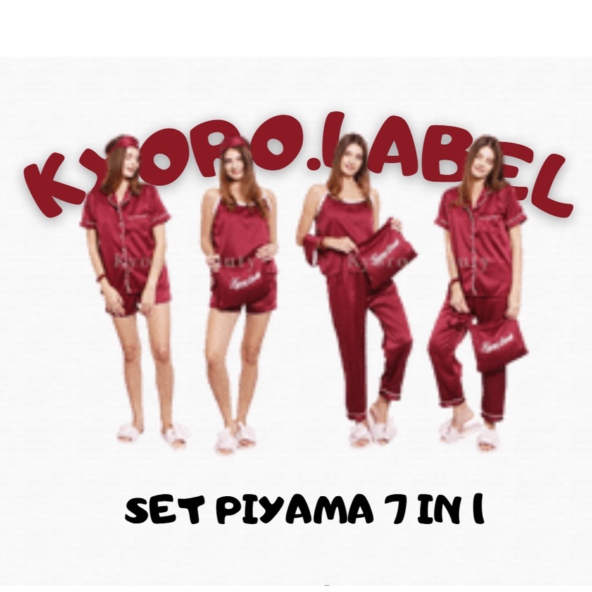 Kyoro - Piyama saten premium  & rayon 7in1 ready stock