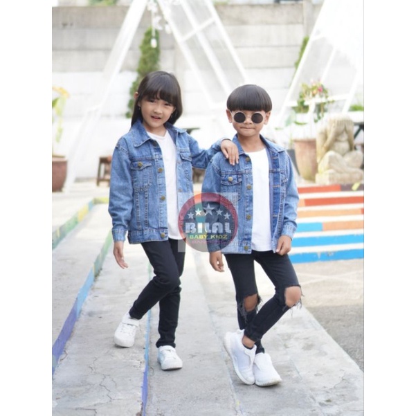JAKET JEANS SANDWASH ANAK LENGAN PANJANG UNISEX ( CEWE &amp; COWO )