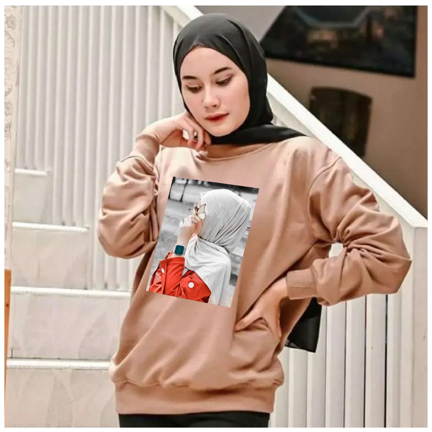 Kaos Lengan Panjang DTF HIJAB RED / Kaos Sweatshirt / Atasan Wanita / Atasan Wanita Lengan Panjang