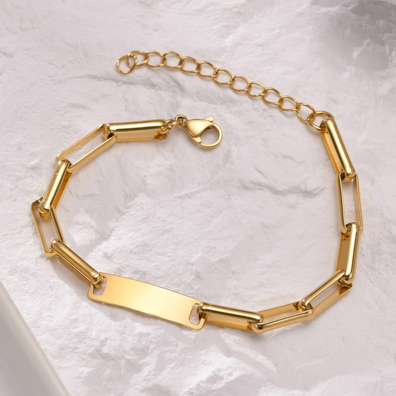 Fancyqube 1pc Gelang Rantai Bahan Titanium Steel Bentuk Oval Warna Gold Silver Untuk Pria Dan Wanita