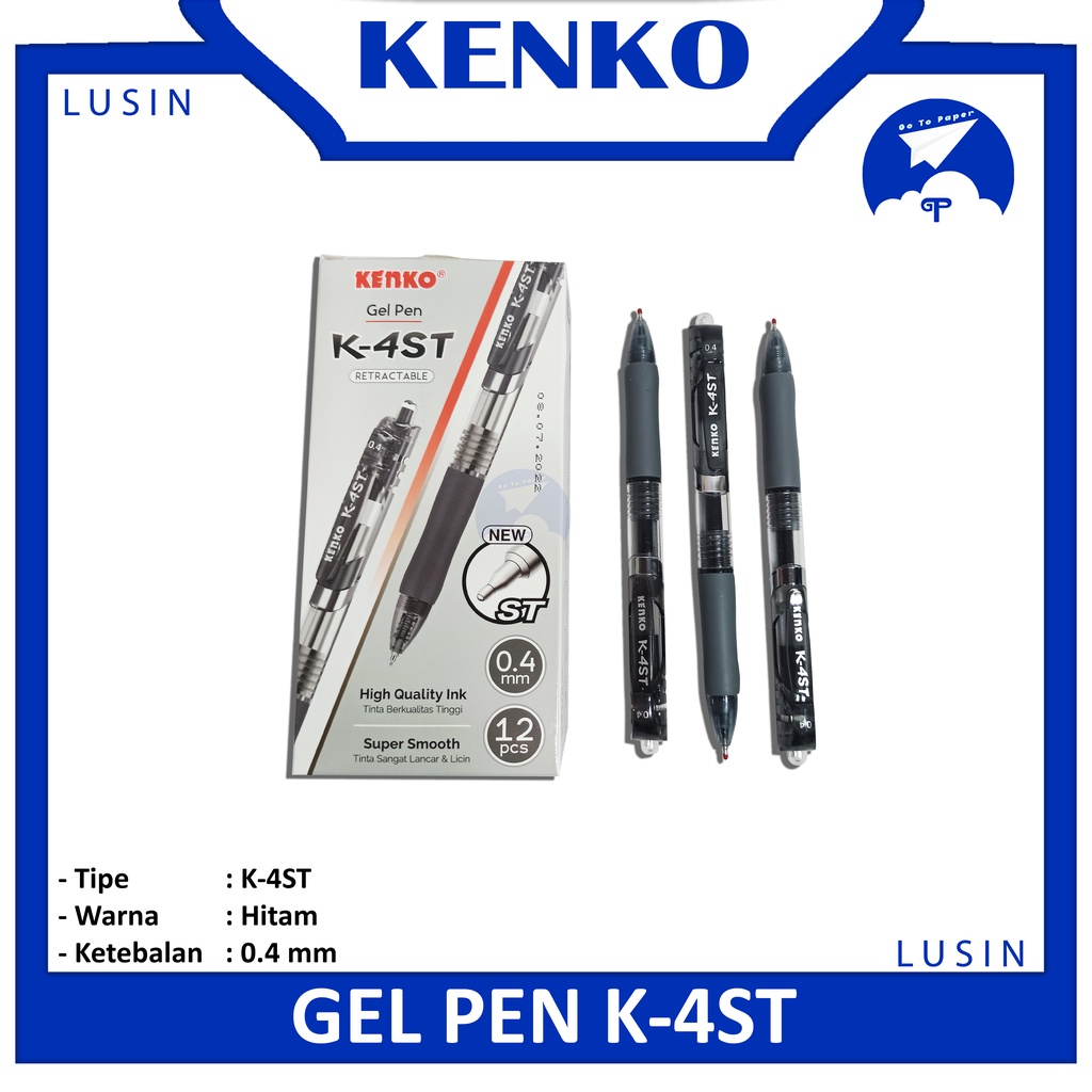 

Kenko Gelpen Pulpen Gel K-4ST Hitam ketebalan 0.4 mm -Lusin