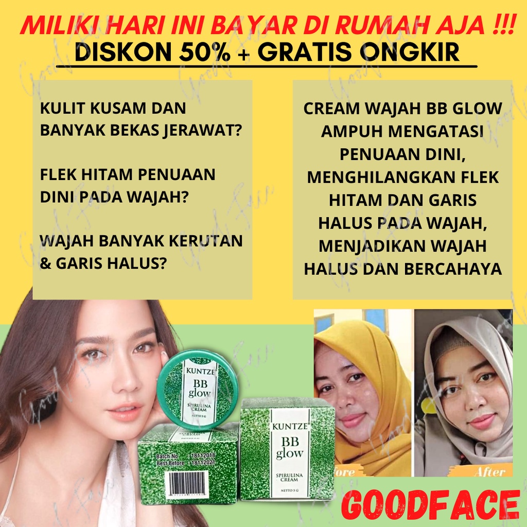 CREAM WAJAH GLOWING BPOM KUNTZE BB GLOW SPIRULINA KRIM WAJAH GLOWING KECANTIKAN