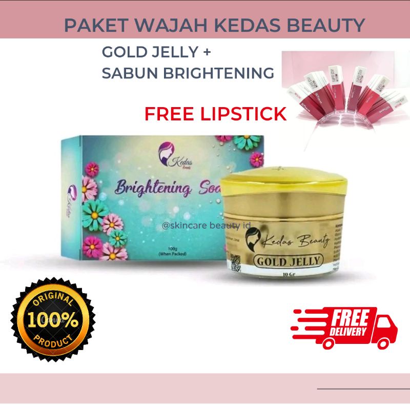 PAKET WAJAH KEDAS BEAUTY FR3E LIPSTIK  (GOLD JELLY + SABUN BRIGHTENING)