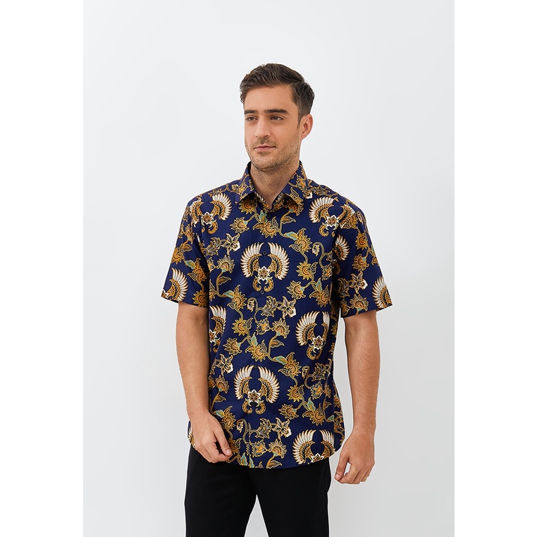 Alisan Kemeja Lengan Pendek Batik Kombinasi 00256 Biru Slimfit
