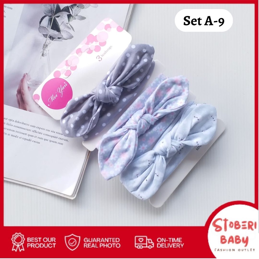 stoberi baby - BANDANA MOTIF A Bandana Set isi 3 Motif Beda / Headband Bayi Newborn Anak Perempuan Part 2