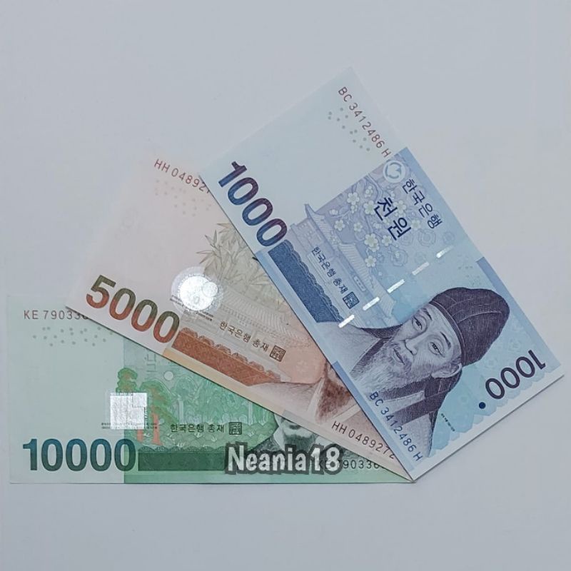 Koleksi Satu Set Paket Lengkap Korea Selatan Won Pecahan 1000 5000 Dan 10000 Won