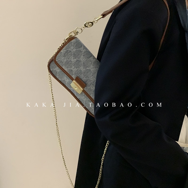 Suhao denim bag wanita 2021 baru trendi fashion abad pertengahan tas ketiak niche all-match in small square bag messenger bag