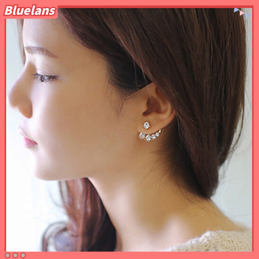 Bluelans Ear Stud Asymmetric Fashion Faux Pearl Ear Studs with Rhinestone for Women