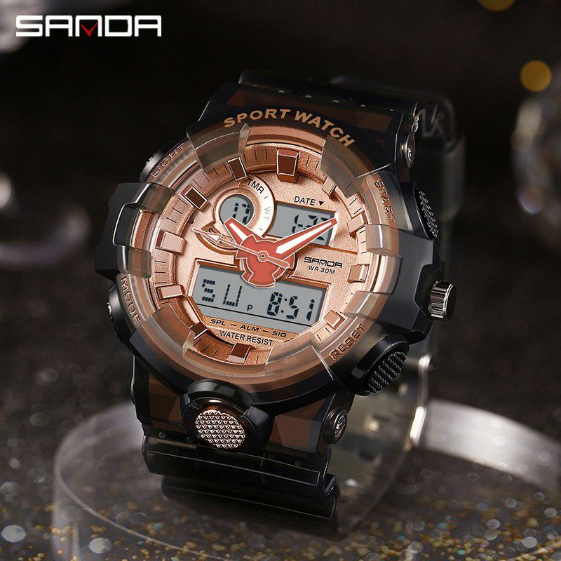 TRENDING SANDA WATCH 778 Jam Tangan Pria Wanita Digital Analog Dual Time Tali Rubber