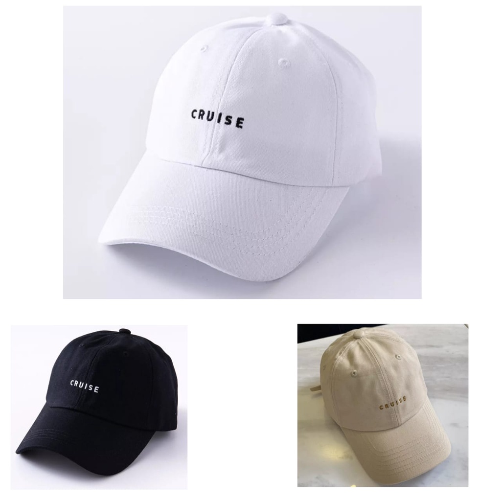 Topi Casual Distro Pria Dewasa Remaja Anak-anak Model Terbaru Keren Kekinian Cruise Korean Style Korea Import Premium Berkualitas Ori Kasual Original Logo Bordir Tebal Warna Hitam Putih Dan Cream BANTING HARGA/