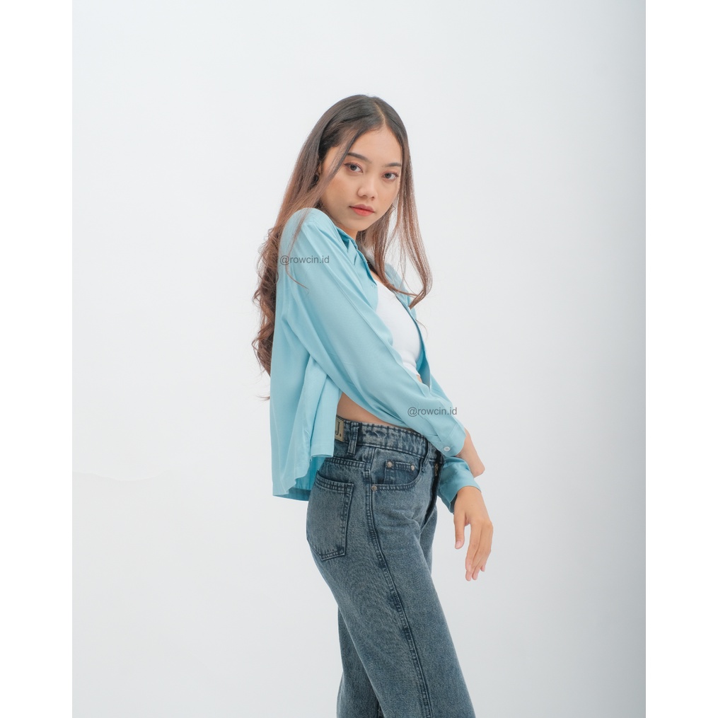 KEMEJA WANITA CROPTOP OVERSIZE POLOS LENGAN PANJANG KATUN RAYON CROP LONG SLEEVE ORGANIK