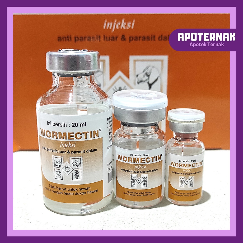 WORMECTIN 2 ml 5 ml 20 ml dg suntikan 1ml 3 ml 5 ml | Obat Scabies Gudik Jamur Kutu Caplak Cacing Untuk Sapi Kambing Kucing Anjing Kelinci | Obat Parasit Luar dan Dalam MECTIN | Apoternak