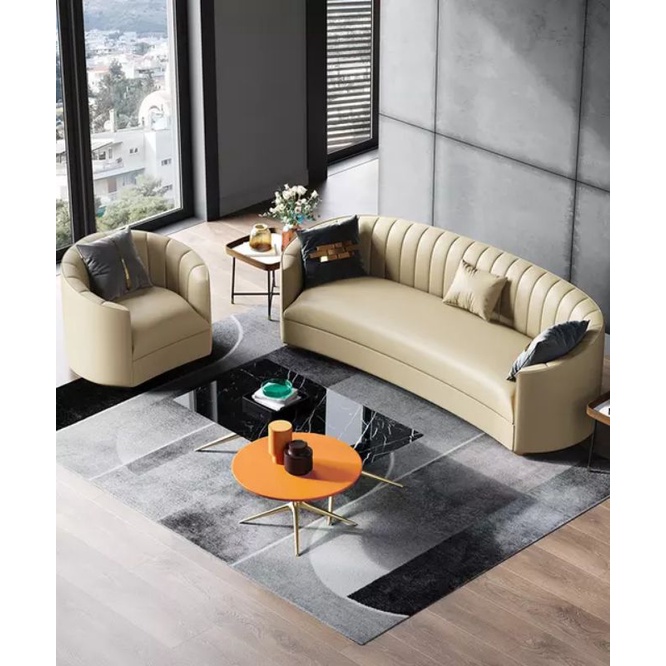 Sofa sudut ruang tamu mewah bahan kulit