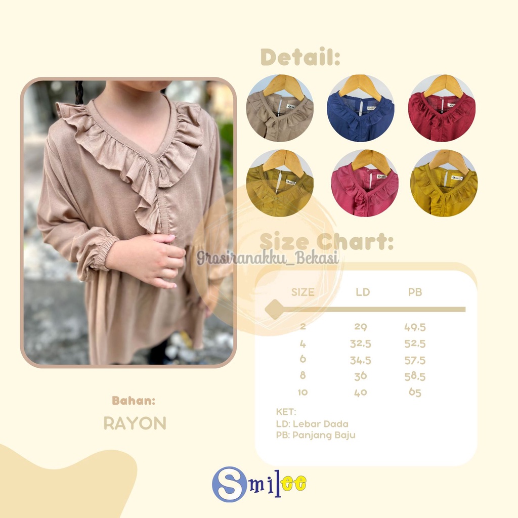 Tunik Anak Raisa Smilee Rayon Warna Coklat Size 2-10 Tahun