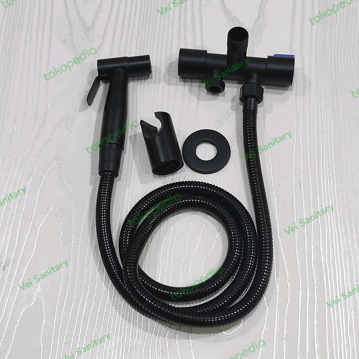 Paket Jet Shower Kloset / Jet Shower Stop Kran Cabang 2 Hitam Sus 304