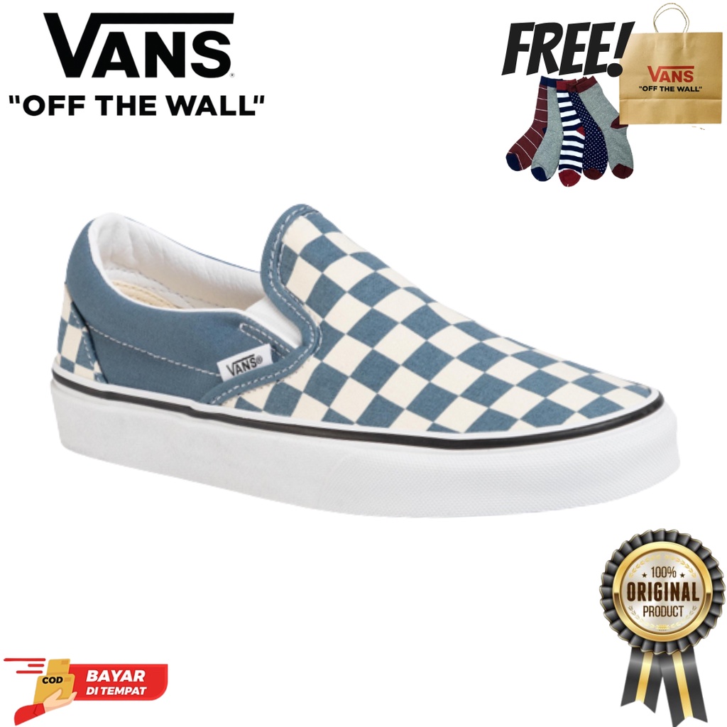 SALE DISKON! V4NS SLIP-ON CHECKERBOARD BLUE MIRAGE CLASSIC 100% ORIGINAL BNIB