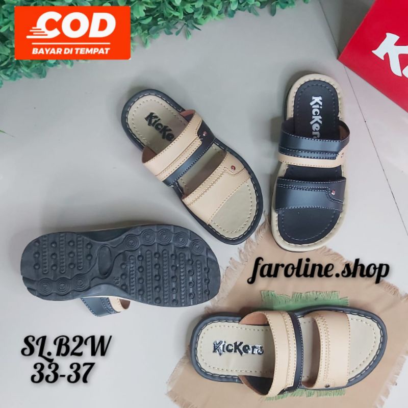SL.B2W Sandal slop anak laki-laki bahan kulit / Sandal anak cowok size 33 size 34 size 35 size 36 si