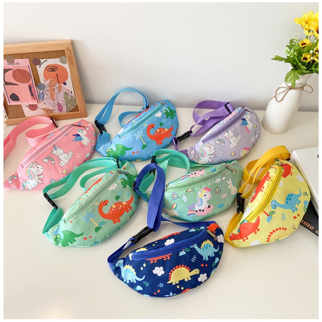 [Brandedbaby] WAIST BAG MOTIF DINO / SLING BAG DINO ANEKA WARNA TAS PINGGANG FASHION ANAK UNISEX