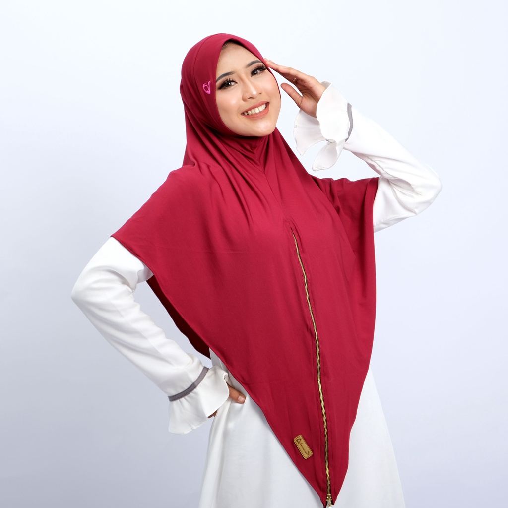 Razwa Regina - Hijab Instant Zipper Jumbo Bahan Jersey Premium - Maroon