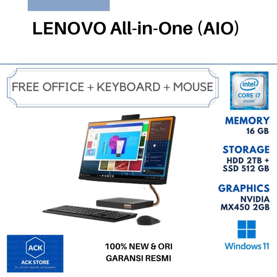 Lenovo AIO 5 CLID 16GB HD 2TB+SSD 512GB MX450 2GB WIN11 OHS 23.8"