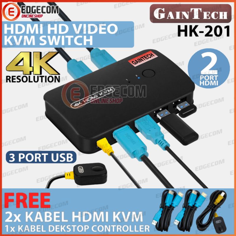 KVM HDMI Switch 2 Port 4Kx2K Free Kabel KVM HDMI 2 Pcs