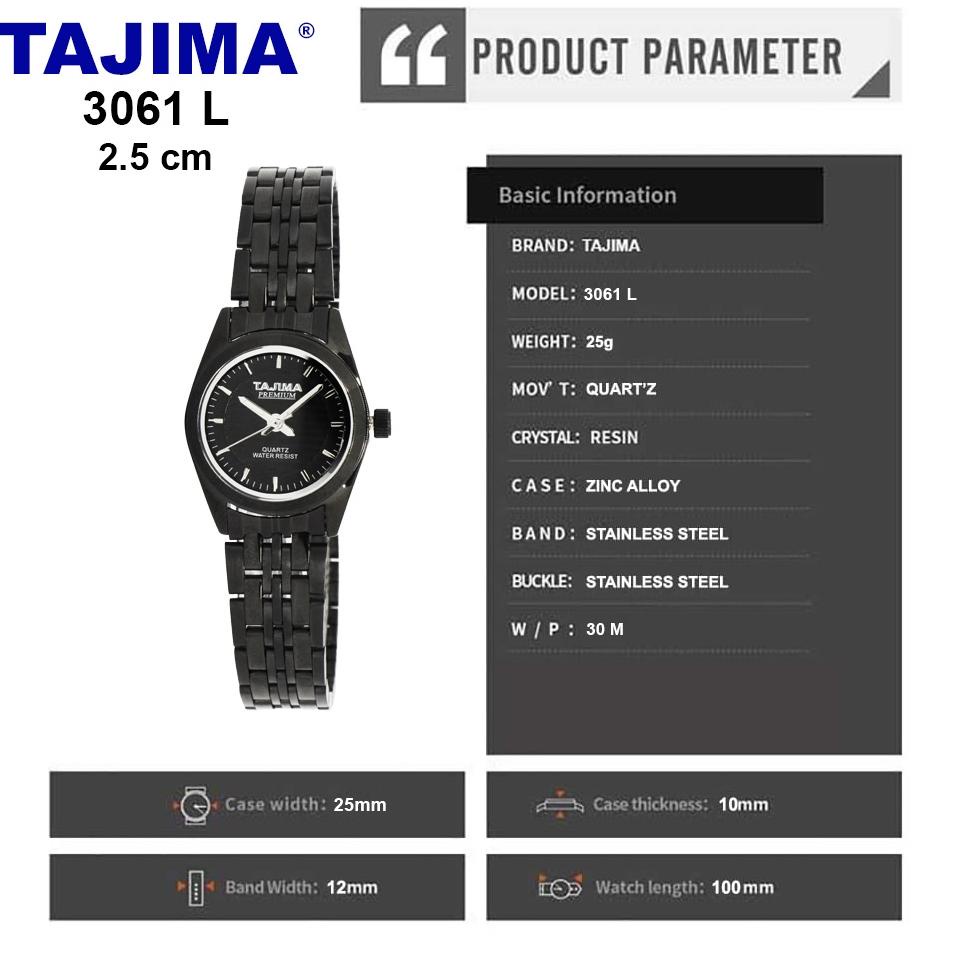 SUR.22Oc22ᴸ • Jam Tangan Tajima Premium 3061 L Black Band Original Garansi 1 Tahun.