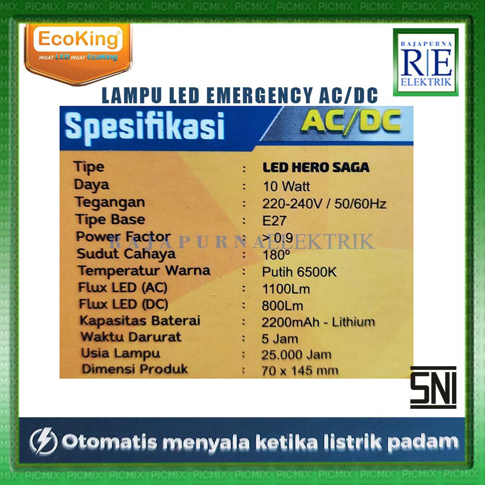 LAMPU LED EMERGENCY MAGIC ECOKING HERO SAGA 10W AC DC ORIGINAL