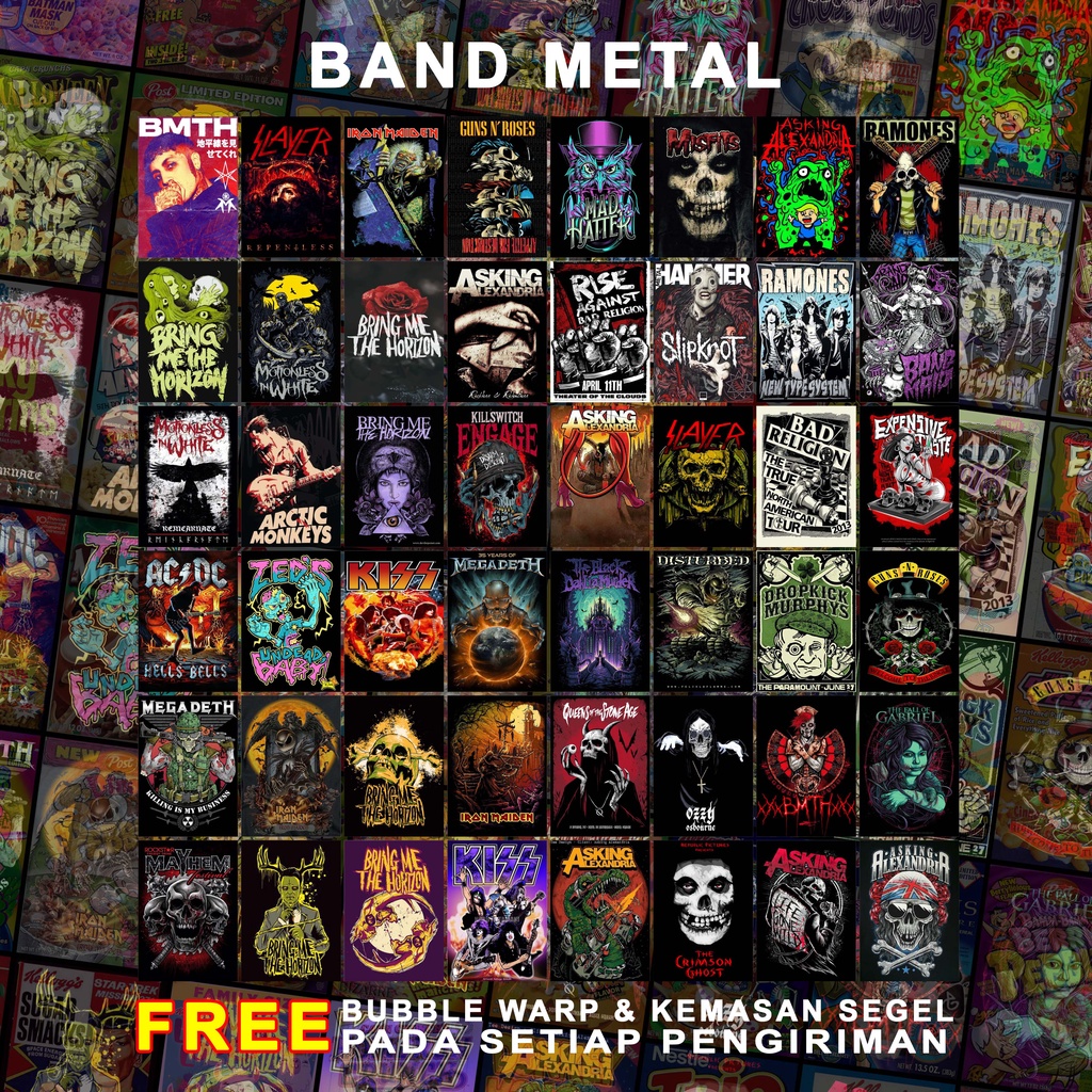 (48 PCS) Poster Dinding Aesthetic | Poster Dinding Aesthetic Band Metal Series