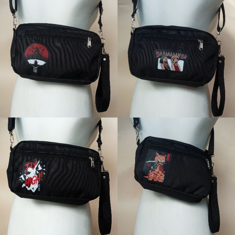 tas selempang kanvas pria anime one piece clutch pria anya jujutsu wibu otaku naruto attack on titan