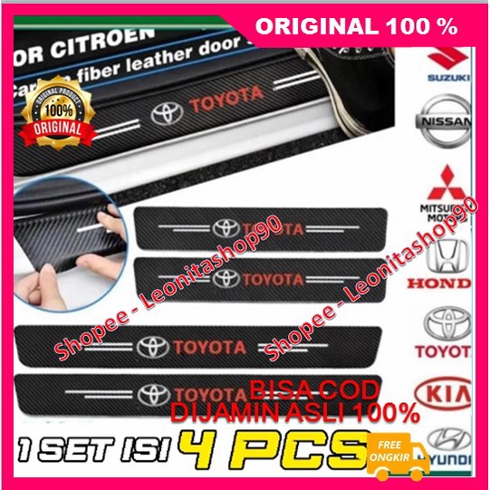 Welcome Sticker Carbon Fiber Leather Door Sill Stiker Carbon Pelindung Pijakan Diabawah Pintu Mobil 