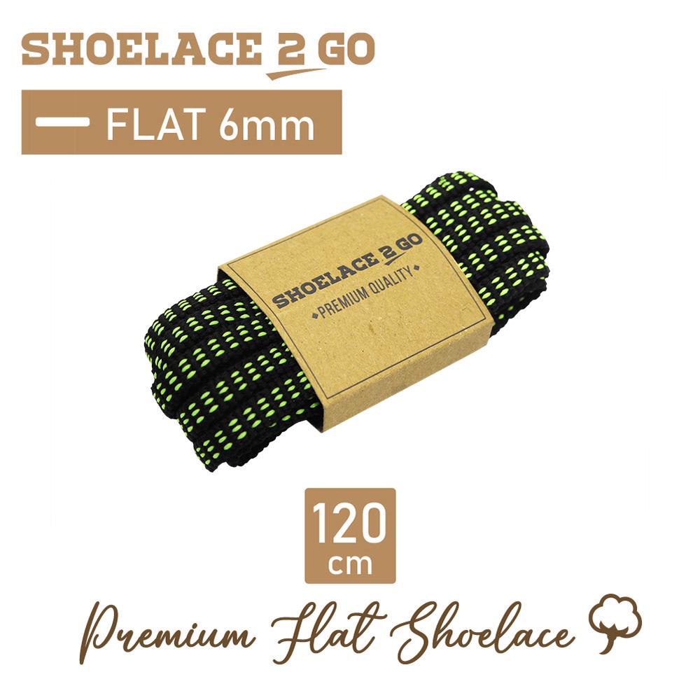 SHOELACE 2 GO PREMIUM TALI SEPATU MOTIF GEPENG PIPIH FLAT N23A - BLACK GREEN - 120CM