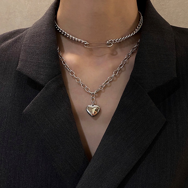 Kalung Rantai Klavikula Double layer Desain Hati Untuk Wanita