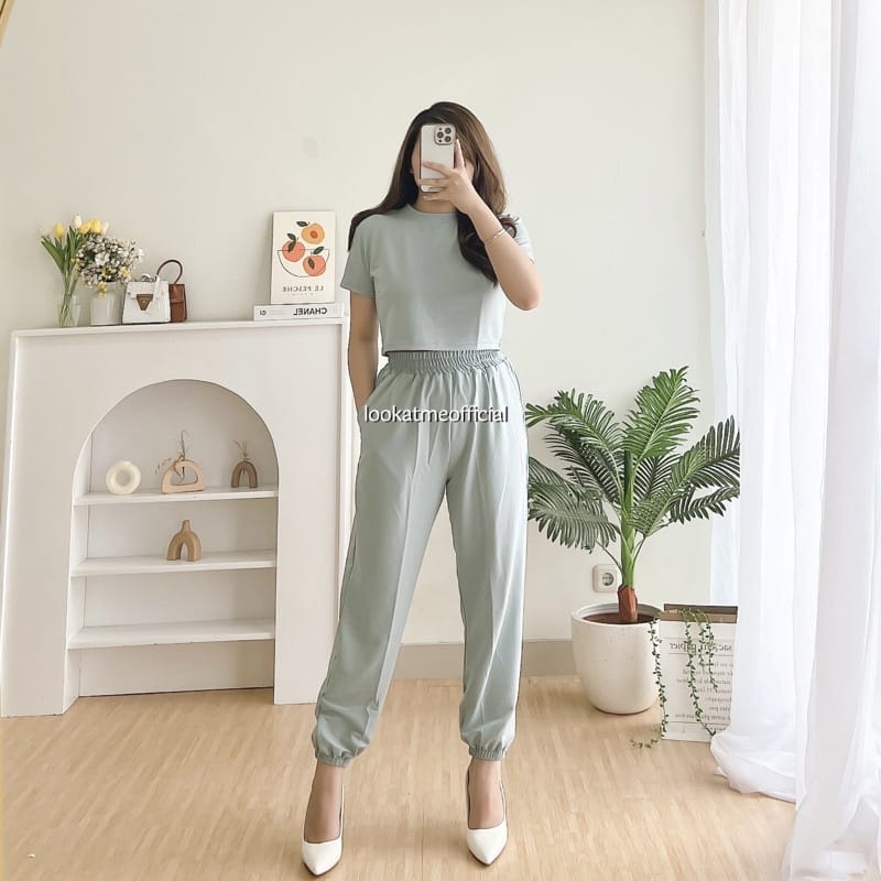 O2 Fashion / Zoey set crop / bisa cod / stelan model terbaru