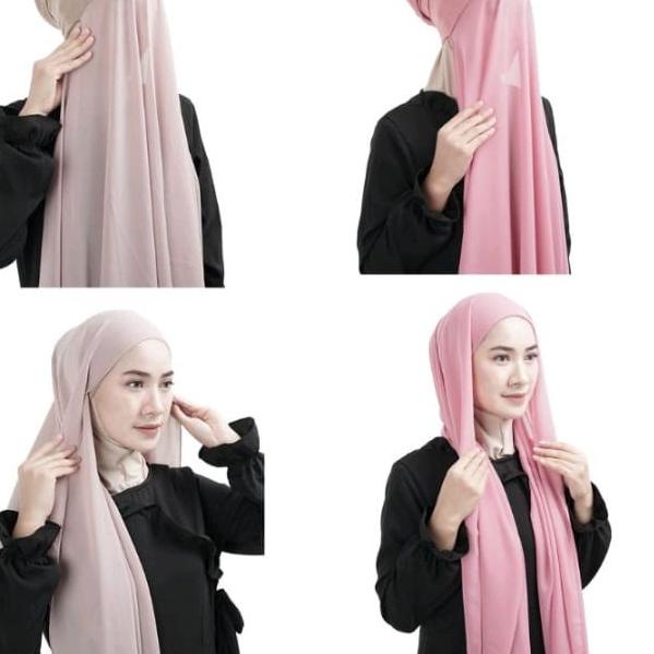 Pashmina Inner Ceruty BabyDoll 2 In 1 Jilbab Instan Polos - Hitam
