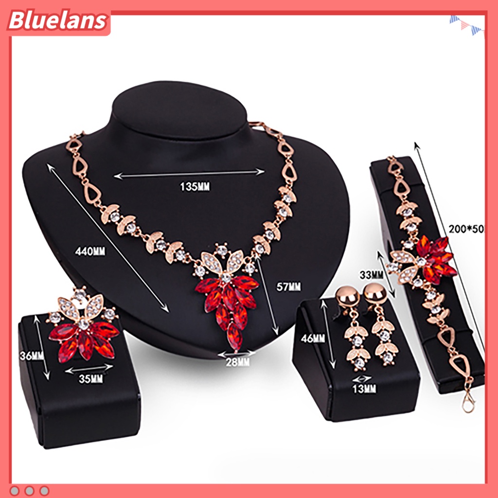 Bluelans 4Pcs Jewelry Set Flower Design Birthday Gift Durable Necklace Earrings Bracelet Ring Jewelry Set