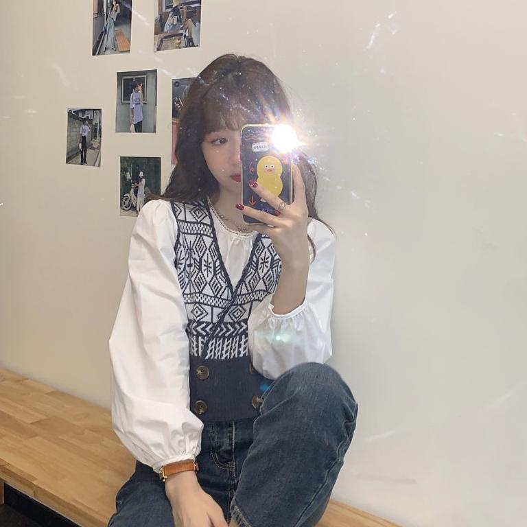 Korea Tanpa lengan longgar v-neck Rompi Keausan luar sweater rajutan rompi Wanita ◦ MDN.18Oc22ᴵ