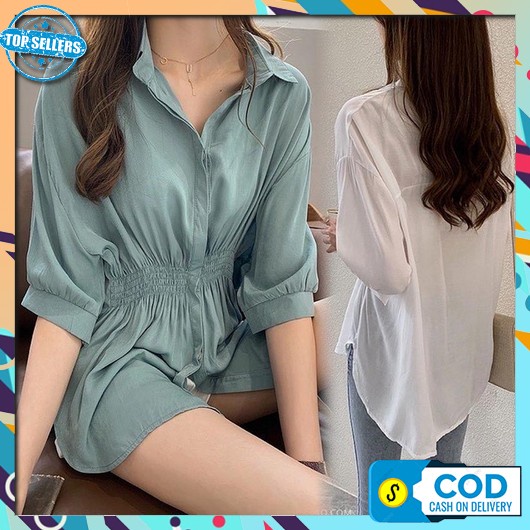 Kemeja Wanita Oversize Baju Kantor Blouse Kerja Kekinian Atasan Polos Kameja Ootd Cewek Remaja Perem
