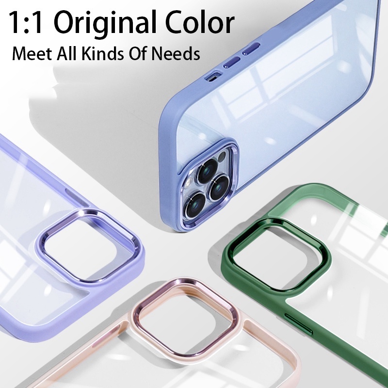 NEW ！！Dark purple Alpine Green Transparent Metal Lens Protection Case For iPhone 14 13 12 11 Pro XS Max XR X 7 8 Plus Silicone Bumper Shockproof Cove