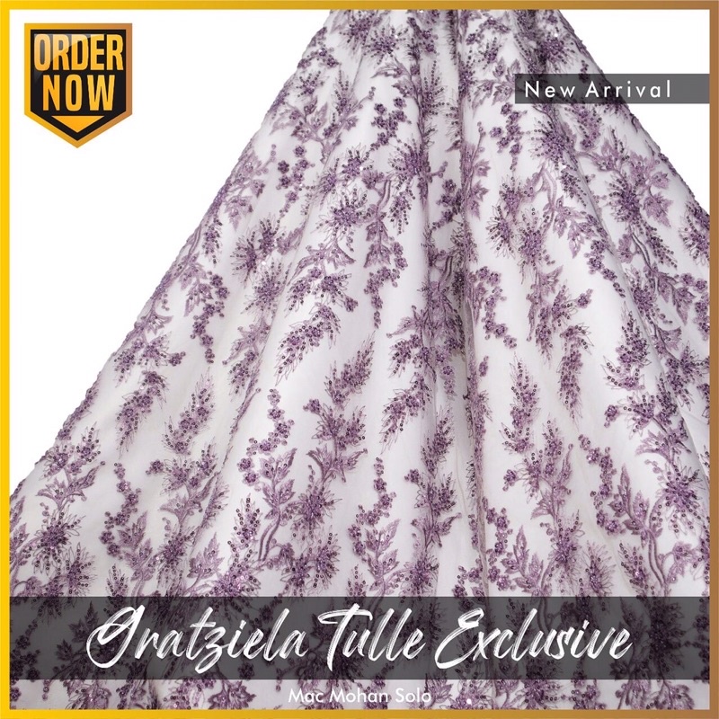 [NEW ARRIVAL] GRATZIELA TULLE EXCLUSIVE WITH BEADING SWAROVSKI TILE PAYET NEW DESIGN MOTIF FLOWER PER 0.5M UNTUK GOWN WEDDING DRESS KEBAYA BY MACMOHAN