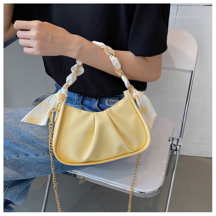 Suhao rantai super hot niche tas putih wanita musim panas 2021 baru trendi high-end tas ketiak lipit cloud messenger bag