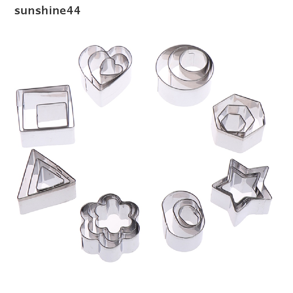 Sunshine 24Pcs / lot Cetakan Pemotong Tanah Liat Bentuk Geometri Bulat / Kotak Bahan Stainless Steel