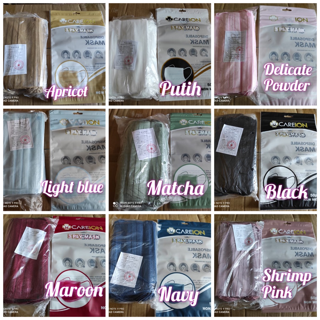 MASKER 3PLY EARLOOP PREMIUM CAREION ISI 50 PCS MASKER WAJAH 3 PLY MASK