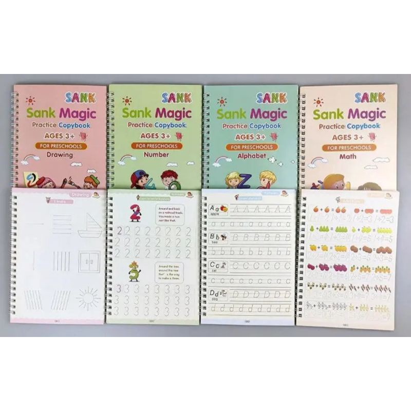 SANK MAGIC BOOK 4 SET ISI 4 BUKU+ 1 PULPEN 5 REFIIL/SET BUKU ANAK MAGIC/ALAT TULIS BELAJAR ANAK/BUKU EDUKASI ANAK/MAINAN BUKU ANAK/BUKU BELAJAR ANAK/BUKU AJAIB PINTAR