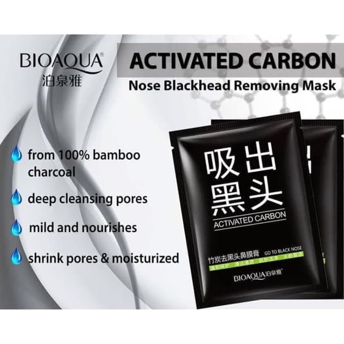 Bioaqua Black Mask Activated Carbon Charcoal Suck Out Blackheads Sachet Masker Arang Bambu Bamboo