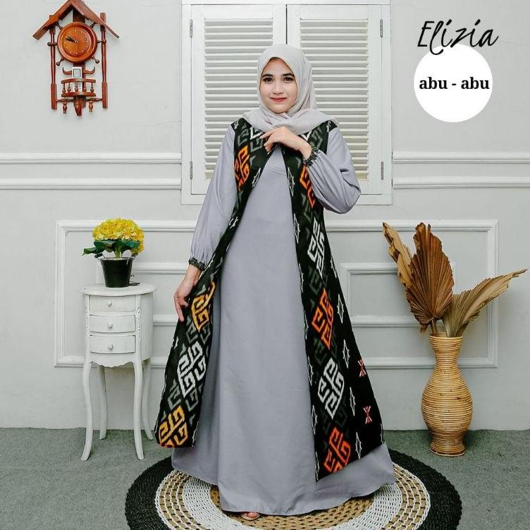 Gamis Batik Kombinasi Polos Elizia [TRP.18Oc22м]