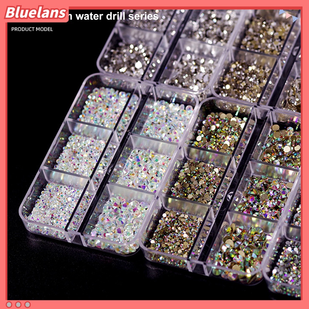 Bluelans 1688Pcs / Kotak 6 Sekat Berlian Imitasi Untuk Dekorasi Nail Art DIY